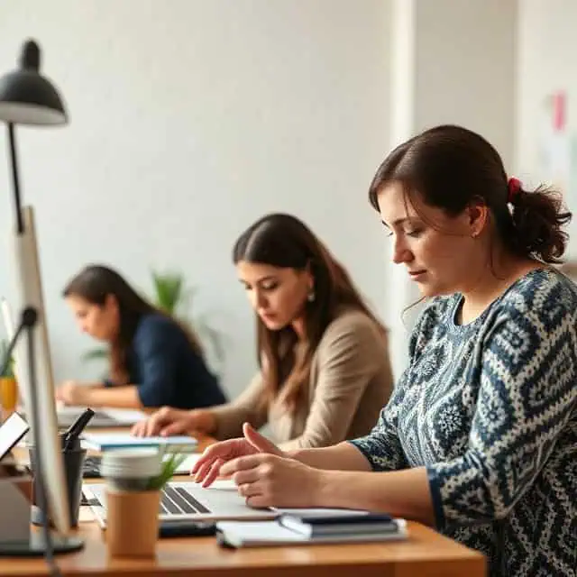 quality support services team doing their job in modern office