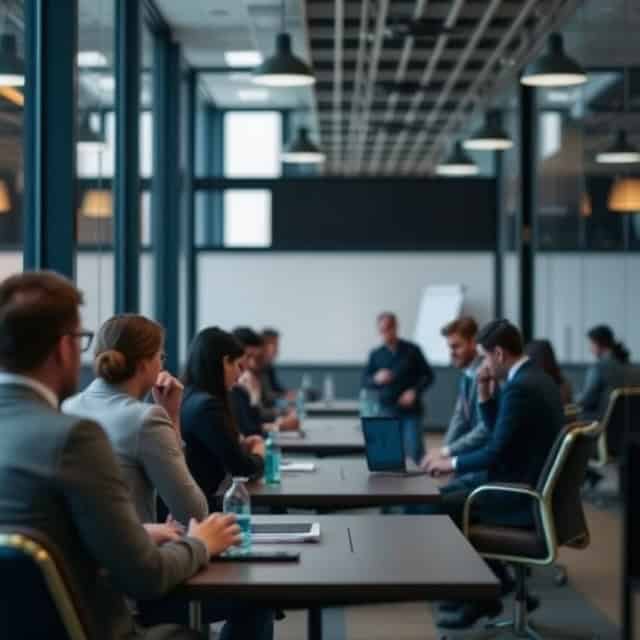 interim service managers having training in a room