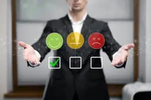 Man submitting customer feedback