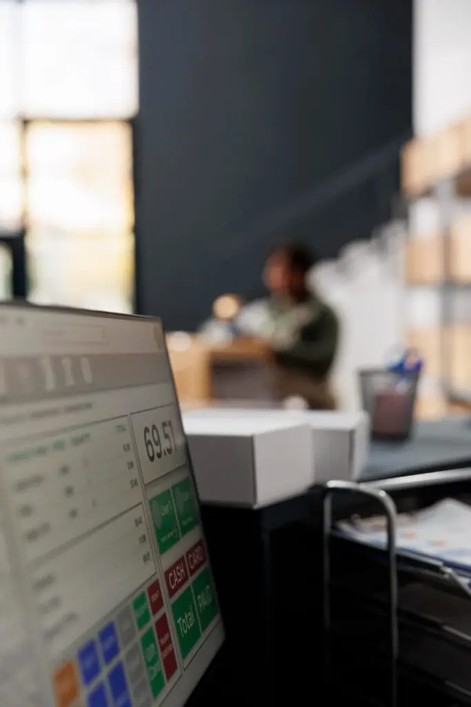 Selective focus of computer with online customers orders
