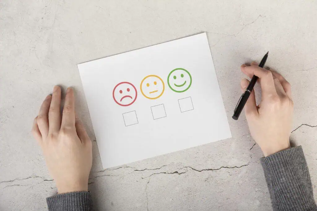 Scoreboard on paper with three different emotions