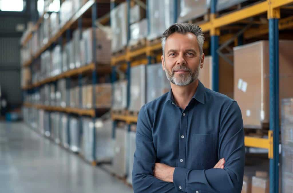 Supply chain engineer standing in warehouse