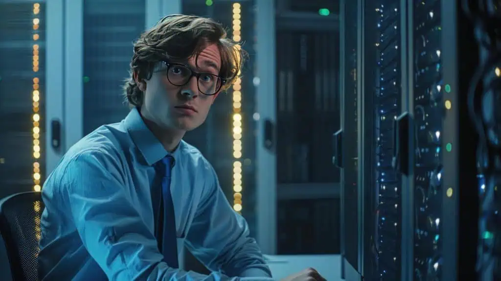 Data center engineer working with servers information technology infrastructure